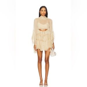 BARDOT X REVOLVE Anyssa Ruffle Mini Dress in Beige